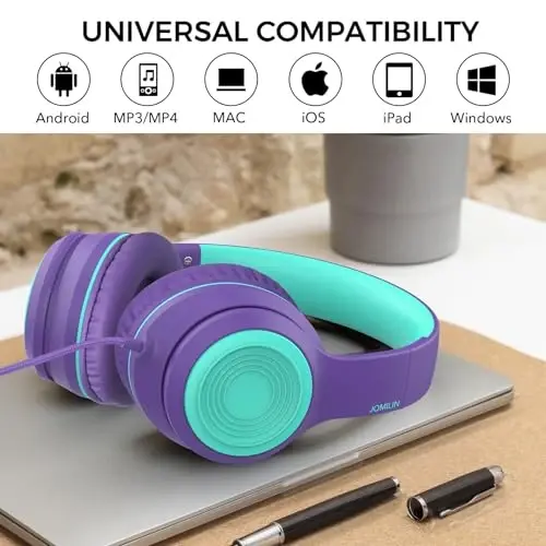 JOMILIN A8 Wired Over-Ear Headphones with Microphone, Lightweight Folding Portable Headset with 1.5M No-Tangle Cord, 3.5mm Plug in Headphones for Smartphone Tablet Computer MP3 / 4 (Purple) - 6