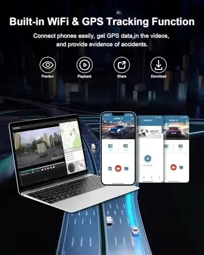 JOMISE 4K Dash Cam Front and Rear, 3.16” IPS Touch Screen, 64GB Card Included, Dual Dash Camera for Cars, Built-in GPS Wi-Fi, UHD 2160P Night Vision, WDR, 24H Parking Monitor (J6) - 4