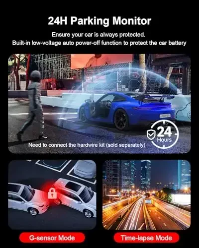 JOMISE 4K Dash Cam Front and Rear, 3.16” IPS Touch Screen, 64GB Card Included, Dual Dash Camera for Cars, Built-in GPS Wi-Fi, UHD 2160P Night Vision, WDR, 24H Parking Monitor (J6) - 5