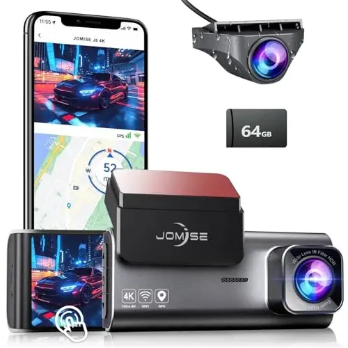 JOMISE 4K Dash Cam Front and Rear, 3.16” IPS Touch Screen, 64GB Card Included, Dual Dash Camera for Cars, Built-in GPS Wi-Fi, UHD 2160P Night Vision, WDR, 24H Parking Monitor (J6) - 6
