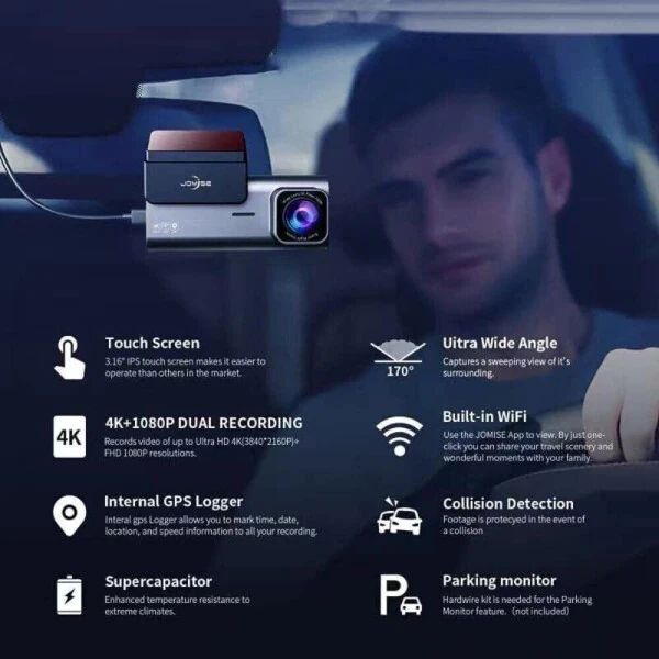 JOMISE Dual Dash Cam Front Rear 4K Full HD Camera Cars Wi-Fi GPS 170° G-Sensor Night Vision - JOMISE (1)