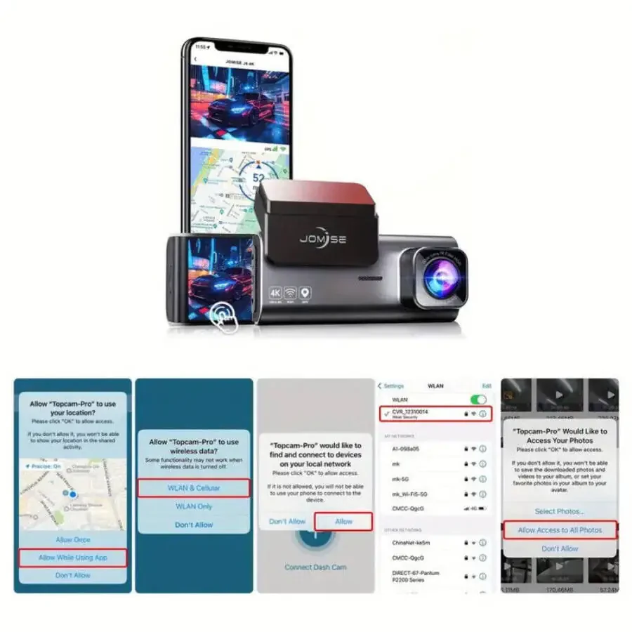 JOMISE Dual Dash Cam Front Rear 4K Full HD Camera Cars Wi-Fi GPS 170° G-Sensor Night Vision - 10