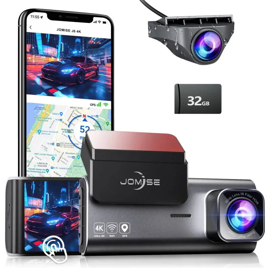JOMISE Dual Dash Cam Oldin Orqa 4K Full HD Kamera Avtomobillar Wi-Fi GPS 170° G-Sensor Kechasi Ko'rish - 3