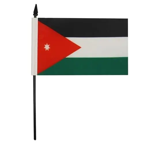 Jordan Table Flag 4'' x 6'' - Jordanian Desk Flag 15 x 10 cm. - Black plastic stick and base - AZ FLAG - AZ FLAG