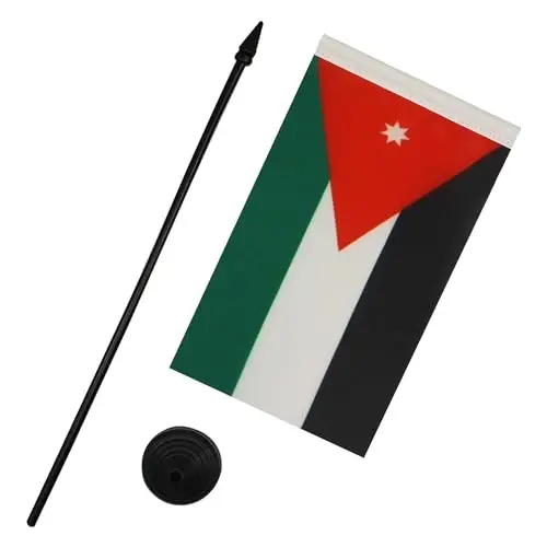 Jordan Table Flag 4'' x 6'' - Jordanian Desk Flag 15 x 10 cm. - Black plastic stick and base - AZ FLAG - 3