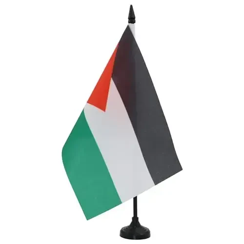 Jordan Table Flag 5'' x 8'' - Jordanian Desk Flag 21 x 14 cm. - Black plastic stick and base - AZ FLAG - 2