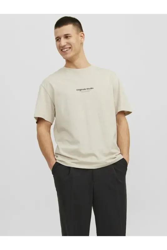 JorVesterbro Rahat Kesim Tişört 12240121-Bej - JACK & JONES