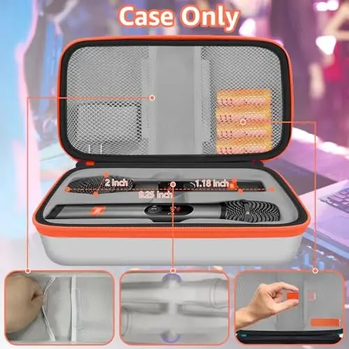 JOSMAX Wireless Microphone Case Compatible with J-B-L Wireless Two Microphone System, Portable Handheld Dual Mic Travel Storage Bag for Singing or Karaoke for Receivers, Adapters, AA Batteries - Grey - 3