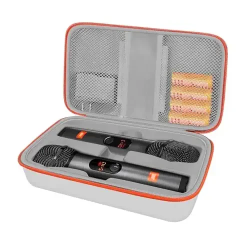 JOSMAX Wireless Microphone Case Compatible with J-B-L Wireless Two Microphone System, Portable Handheld Dual Mic Travel Storage Bag for Singing or Karaoke for Receivers, Adapters, AA Batteries - Grey - MODAZONE