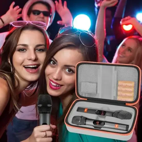 JOSMAX Wireless Microphone Case Compatible with J-B-L Wireless Two Microphone System, Portable Handheld Dual Mic Travel Storage Bag for Singing or Karaoke for Receivers, Adapters, AA Batteries - Grey - 5