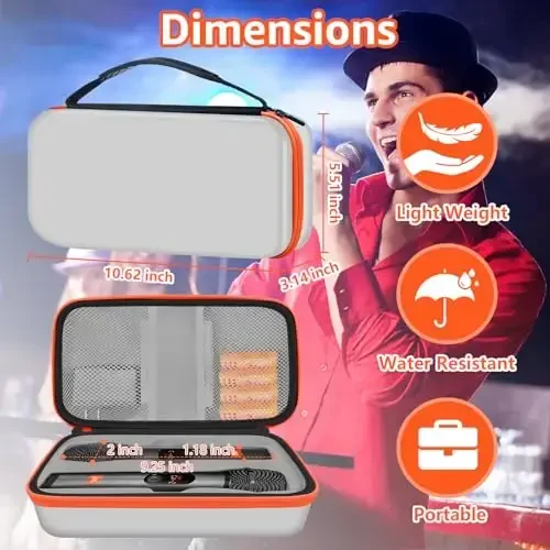 JOSMAX Wireless Microphone Case Compatible with J-B-L Wireless Two Microphone System, Portable Handheld Dual Mic Travel Storage Bag for Singing or Karaoke for Receivers, Adapters, AA Batteries - Grey - 7