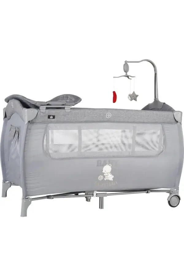 Joy Plus Baby Playpen Bed Crib-GRAY - 1