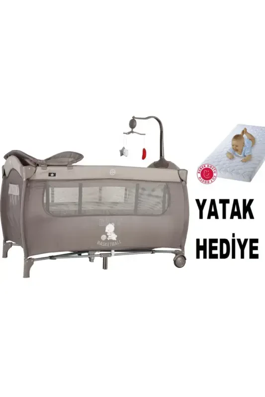 Joy Plus Baby Playpen Bed Crib with Mattress Gift-beige - 2