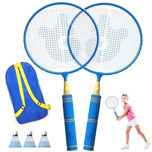 JOY SPOT! Bolalar uchun Badminton Raketkalar To'plami, Yumshoq Tutqichli, Katta Hajmli va Yengil Volanchalar Raketkasi, Yosh Bolalar va O'smirlar Uchun Tashish Sumkasi bilan, 2 O'yinchi Sport O'yini, Ichki va Tashqi Hovli Uchun - 1