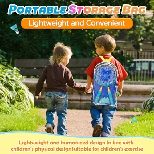 JOY SPOT! Kids Badminton Rackets Set with Soft Grip, Oversize & Lightweight Shuttlecocks Racquet with Carry Bag for Children Youth, 2 Player Sport Game for Indoor Outdoor Backyard - 5