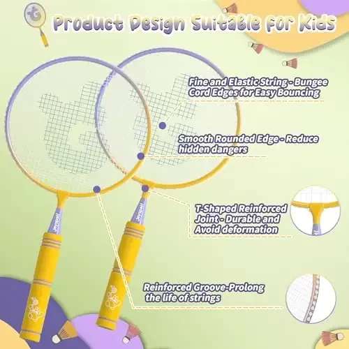 JOY SPOT! Bolalar uchun badminton raketkalari to'plami Yumshoq tutqich, katta o'lchamli va yengil volanli raketka Bolalar yoshlar uchun sumka bilan, yopiq va ochiq havoda orqa hovlida 2 o'yinchi uchun sport o'yini - 2