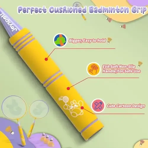 JOY SPOT! Bolalar uchun badminton raketkalari to'plami Yumshoq tutqich, katta o'lchamli va yengil volanli raketka Bolalar yoshlar uchun sumka bilan, yopiq va ochiq havoda orqa hovlida 2 o'yinchi uchun sport o'yini - 3