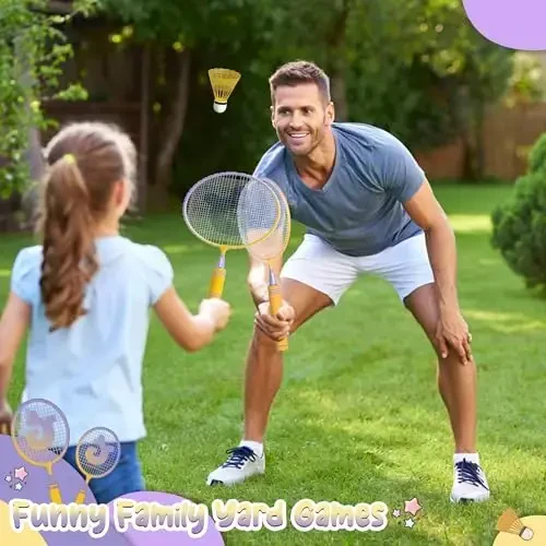 JOY SPOT! Bolalar uchun badminton raketkalari to'plami Yumshoq tutqich, katta o'lchamli va yengil volanli raketka Bolalar yoshlar uchun sumka bilan, yopiq va ochiq havoda orqa hovlida 2 o'yinchi uchun sport o'yini - 5