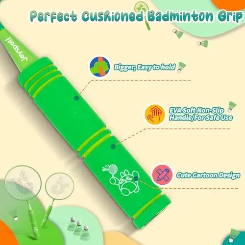 JOY SPOT! Bolalar uchun badminton raketkalari to'plami Yumshoq tutqichli, katta o'lchamli va yengil volanli raketka, bolalar va o'smirlar uchun sumka bilan, yopiq va ochiq havoda o'ynash uchun 2 o'yinchi sport o'yini - 3
