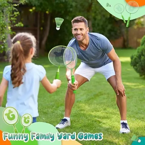 JOY SPOT! Bolalar uchun badminton raketkalari to'plami Yumshoq tutqichli, katta o'lchamli va yengil volanli raketka, bolalar va o'smirlar uchun sumka bilan, yopiq va ochiq havoda o'ynash uchun 2 o'yinchi sport o'yini - 5