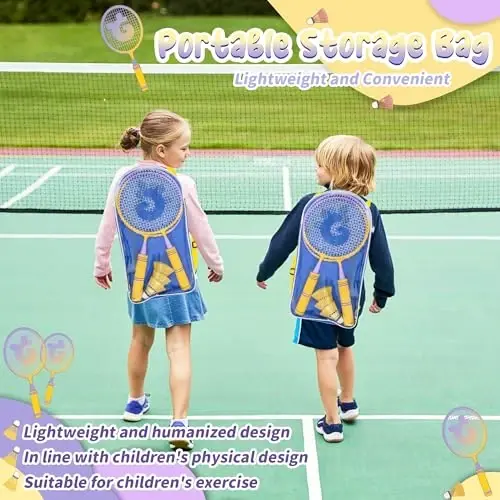 JOY SPOT! Kids Badminton Rackets Set with Soft Grip, Oversize & Lightweight Shuttlecocks Racquet with Carry Bag for Children Youth, 2 Player Sport Game for Indoor Outdoor Backyard - 4