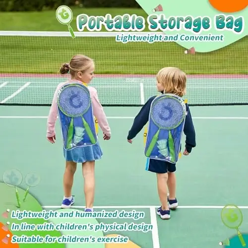 JOY SPOT! Kids Badminton Rackets Set with Soft Grip, Oversize & Lightweight Shuttlecocks Racquet with Carry Bag for Children Youth, 2 Player Sport Game for Indoor Outdoor Backyard - 4