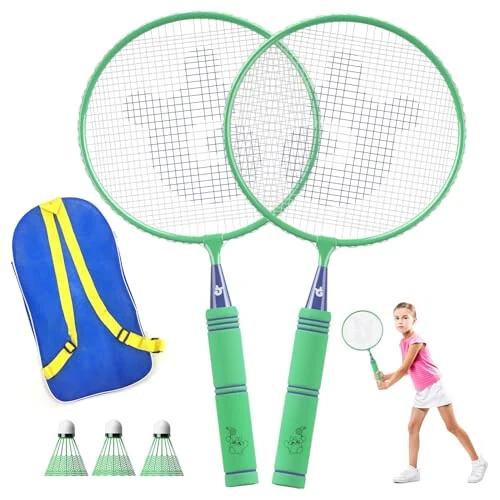JOY SPOT! Kids Badminton Rackets Set with Soft Grip, Oversize & Lightweight Shuttlecocks Racquet with Carry Bag for Children Youth, 2 Player Sport Game for Indoor Outdoor Backyard - JOY SPOT! (1)