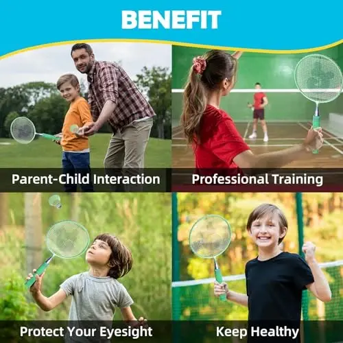 JOY SPOT! Kids Badminton Rackets Set with Soft Grip, Oversize & Lightweight Shuttlecocks Racquet with Carry Bag for Children Youth, 2 Player Sport Game for Indoor Outdoor Backyard - 2