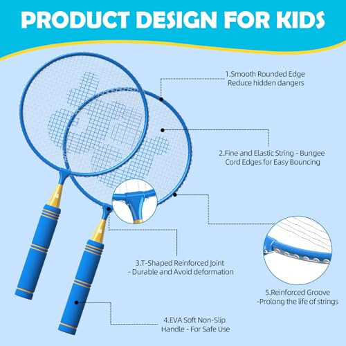 JOY SPOT! Kids Badminton Rackets Set with Soft Grip, Oversize & Lightweight Shuttlecocks Racquet with Carry Bag for Children Youth, 2 Player Sport Game for Indoor Outdoor Backyard - 2