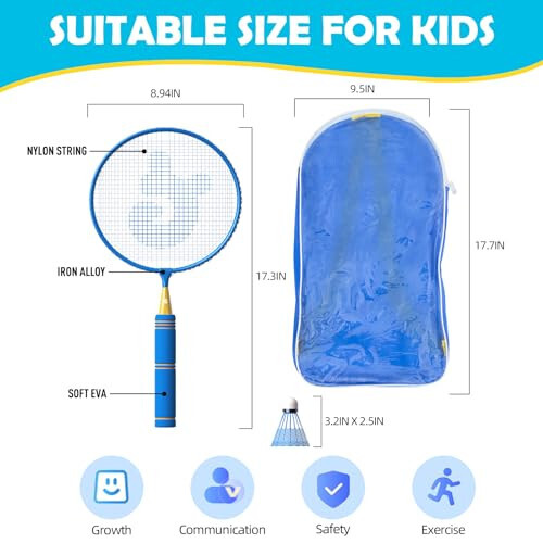 JOY SPOT! Kids Badminton Rackets Set with Soft Grip, Oversize & Lightweight Shuttlecocks Racquet with Carry Bag for Children Youth, 2 Player Sport Game for Indoor Outdoor Backyard - 3