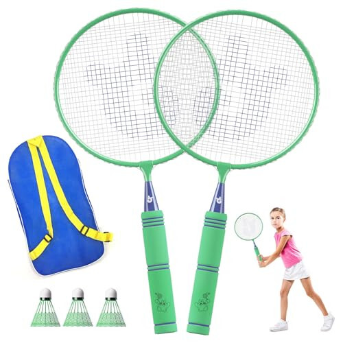 JOY SPOT! Kids Badminton Rackets Set with Soft Grip, Oversize & Lightweight Shuttlecocks Racquet with Carry Bag for Children Youth, 2 Player Sport Game for Indoor Outdoor Backyard - 2