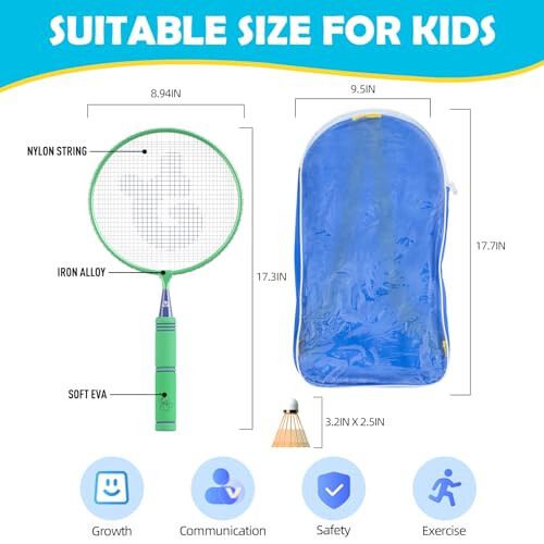 JOY SPOT! Kids Badminton Rackets Set with Soft Grip, Oversize & Lightweight Shuttlecocks Racquet with Carry Bag for Children Youth, 2 Player Sport Game for Indoor Outdoor Backyard - 5