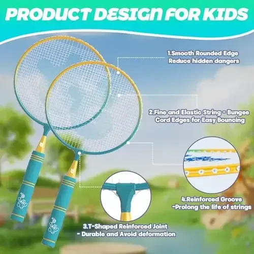 JOY SPOT! Kids Badminton Rackets Set with Soft Grip, Oversize & Lightweight Shuttlecocks Racquet with Carry Bag for Children Youth, 2 Player Sport Game for Indoor Outdoor Backyard - 3