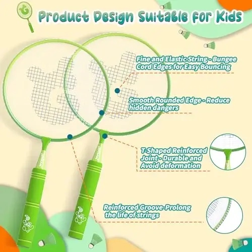 JOY SPOT! Kids Badminton Rackets Set with Soft Grip, Oversize & Lightweight Shuttlecocks Racquet with Carry Bag for Children Youth, 2 Player Sport Game for Indoor Outdoor Backyard - JOY SPOT! (1)