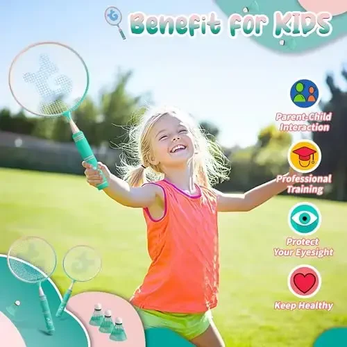JOY SPOT! Kids Badminton Rackets Set with Soft Grip, Oversize & Lightweight Shuttlecocks Racquet with Carry Bag for Children Youth, 2 Player Sport Game for Indoor Outdoor Backyard - JOY SPOT! (1)