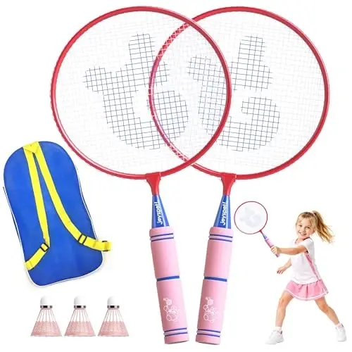 JOY SPOT! Yumshoq tutqichli bolalar badminton raketkalari to‘plami, kattalashtirilgan va yengil voronkali raketkalar, bolalar va yoshlar uchun sumkasi bilan, bino ichida va tashqarisida, hovlida o‘ynash uchun 2 kishilik sport o‘yini - 1