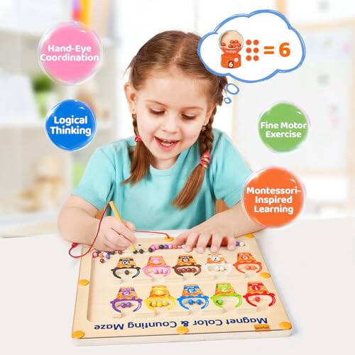 JoyCat Manyetik Renk ve Sayı Labirenti - Montessori Ahşap Renk Eşleştirme Sayma Manyetik Bulmaca Tahtası - 3 4 5 Yaşındaki Kız ve Erkek Çocuklar İçin İnce Motor Becerileri Öğrenme Oyuncakları - 25