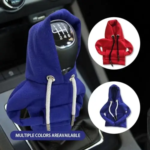 JOYCOURT 2PCS Car Gear Shift Cover, Winter Warm Fashionable Hoodie Car Shift Knob, Auto Decor Interior Accessories Shift Knob for Car, SUV, Truck (Red&Blue) - 6