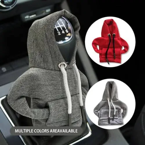 2PCS Car Gear Shift Cover, Fashionable Hoodie Car Shift Knob, Winter Warm Gear Shift Knob Cover Sweater Shirt, Auto Interior Accessories, Universal Car Decor Accessories (Red&Gray) - 9