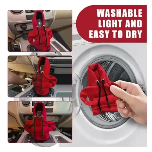 JOYCOURT 2PCS Avtomobil vites o'tkazgich qopqog'i, Qishki iliq moda kapüşonli avtomobil vites dastagi, Avtomobil uchun avtomatik dekor interyer aksessuarlari, SUV, Yuk mashinasi (Qizil va ko'k) - 5