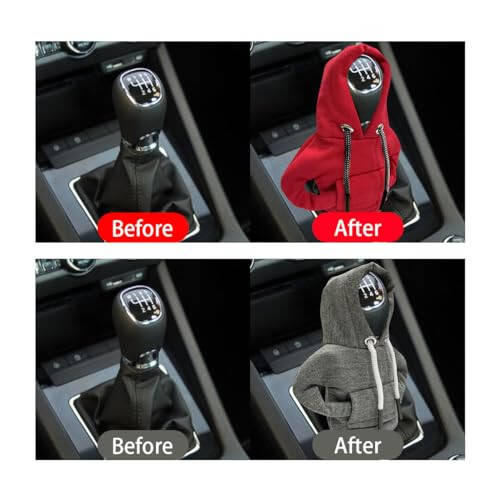 JOYCOURT 2PCS Car Gear Shift Cover, Fashionable Hoodie Car Shift Knob, Winter Warm Gear Shift Knob Cover Sweater Shirt, Auto Interior Accessories, Universal Car Decor Accessories (Red&Gray) - 4