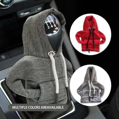 JOYCOURT 2PCS Car Gear Shift Cover, Fashionable Hoodie Car Shift Knob, Winter Warm Gear Shift Knob Cover Sweater Shirt, Auto Interior Accessories, Universal Car Decor Accessories (Red&Gray) - 9
