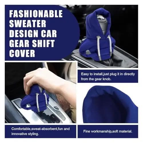 JOYCOURT 2PCS Car Gear Shift Cover, Winter Warm Fashionable Hoodie Car Shift Knob, Auto Decor Interior Accessories Shift Knob for Car, SUV, Truck (Red&Blue) - 4
