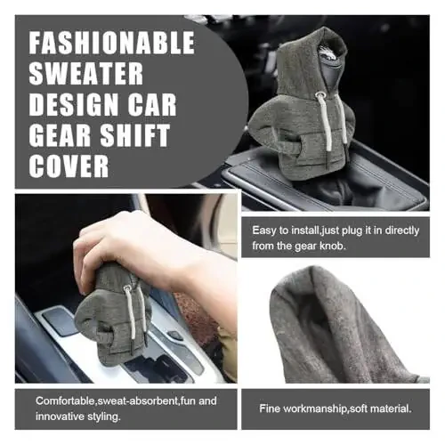 JOYCOURT Car Gear Shift Hoodie, Fashionable Gear Shift Knob Cover, Mini Hoodie for Auto Shifter, Auto Interior Cute Gadgets, Universal Car Decor Accessories - 5