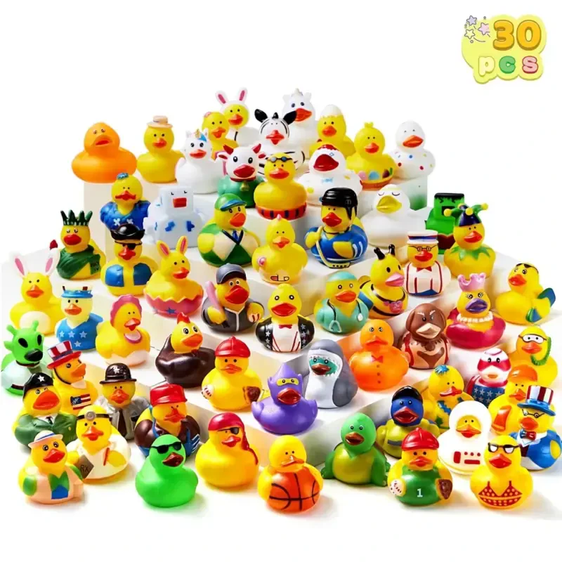 Joyfy 30 Pcs Rubber Ducks, Random Assortment Mini Rubber Duckie Toys for Kids Baby Bath Pool Toys, Christmas & Birthday Gifts, Party Favors for Halloween, Easter Egg Fillers- - 1