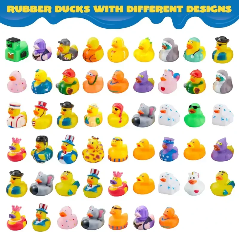 Joyfy 30 Pcs Rubber Ducks, Random Assortment Mini Rubber Duckie Toys for Kids Baby Bath Pool Toys, Christmas & Birthday Gifts, Party Favors for Halloween, Easter Egg Fillers - 5