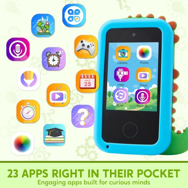 Joyfy Kids Boys uchun Smart Telefon O'yinchoqlar, Ikki Kamerali Toddler Telefon O'yinchoqlar, O'yin, Musiqa Playeri, Budilnik, 8GB Karta, 3-11 Yoshdagi eng yaxshi Rojdestvo Tug'ilgan kun sovg'asi (Dinozavr) - JOYFY (1)