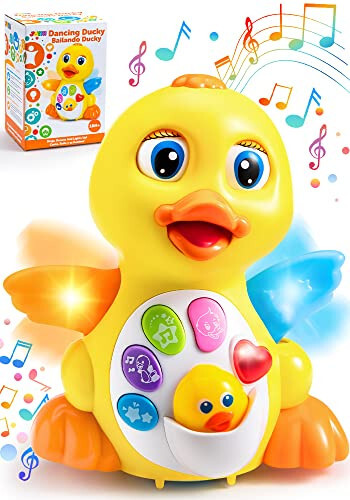 JOYIN Baby Toys Duck, Infant Dancing Crawling Musical Toys 18+ Months, Tummy Time Light Up Learning Duck with Music & Lights, Baby Easter Basket Stuffers Gifts - 1