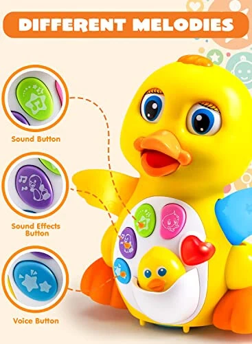 JOYIN Baby Toys Duck, Infant Dancing Crawling Musical Toys 18+ Months, Tummy Time Light Up Learning Duck with Music & Lights, Baby Easter Basket Stuffers Gifts - JOYIN (1)