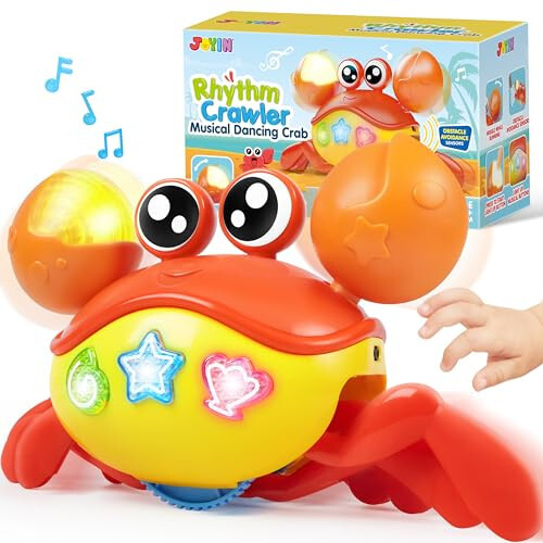 JOYIN Crawling Crab Baby Toy - Tummy Time Toy for Boys Girls, Interactive Big Crab Toy with Intelligent Sensor, Lights Buttons, Dancing Crab Auto-Avoiding Obstacles, Gift for Toddlers - 1